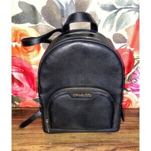 Black Michael Kors Jaycee Leather Backpack Medium Zip Pocket Gold Hardware NWT